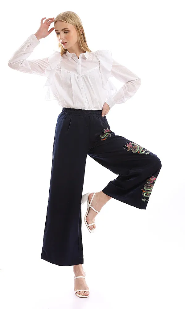 95405 Self Striped & Ruffled Detailed Buttoned White Shirt