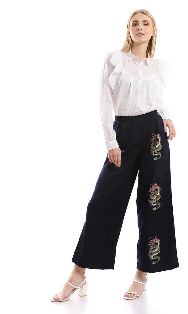 95405 Self Striped & Ruffled Detailed Buttoned White Shirt