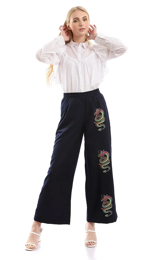 95405 Self Striped & Ruffled Detailed Buttoned White Shirt