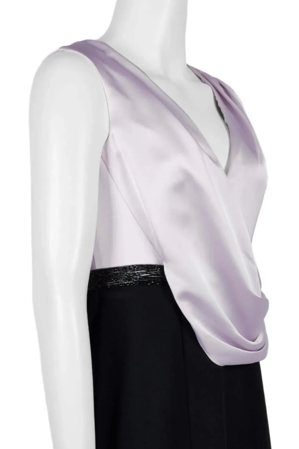 Aidan Matto V-Neck Pleated Shoulders Draped Zipper Back Satin Crepe Gown
