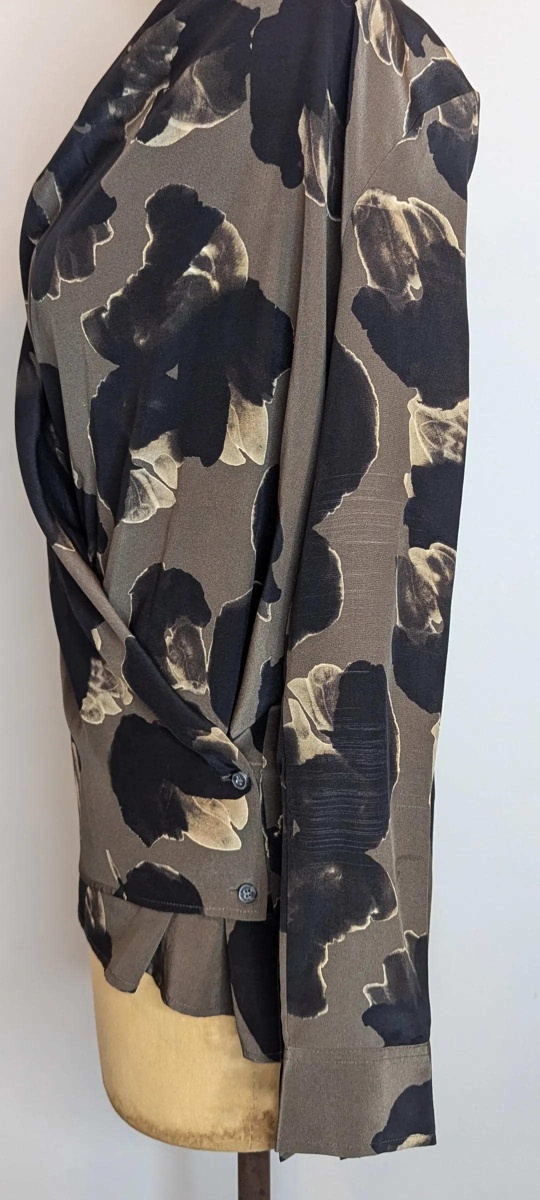 AllSaints Crossover Wrap Front Silk Pattern Blouse Top