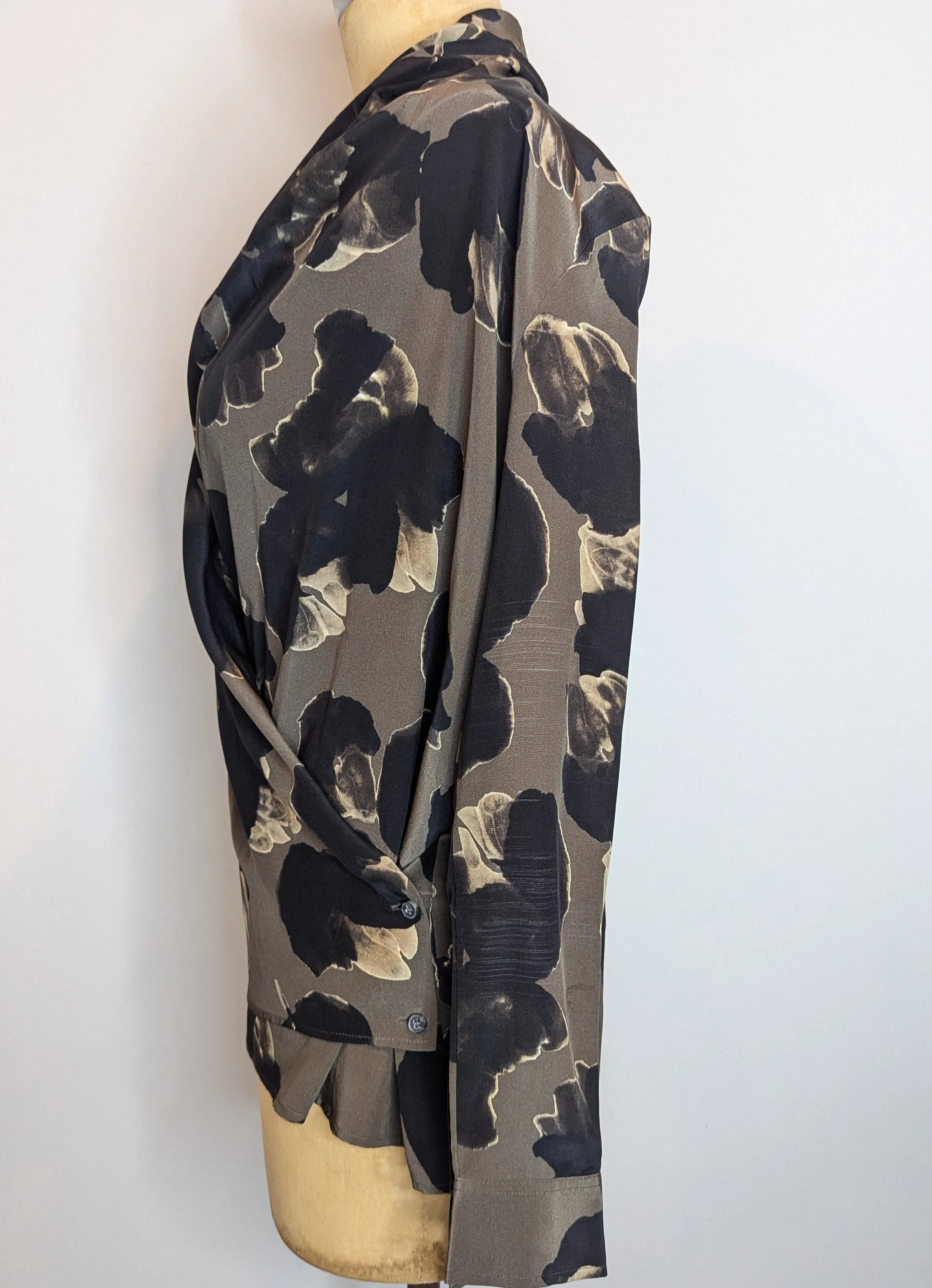 AllSaints Crossover Wrap Front Silk Pattern Blouse Top