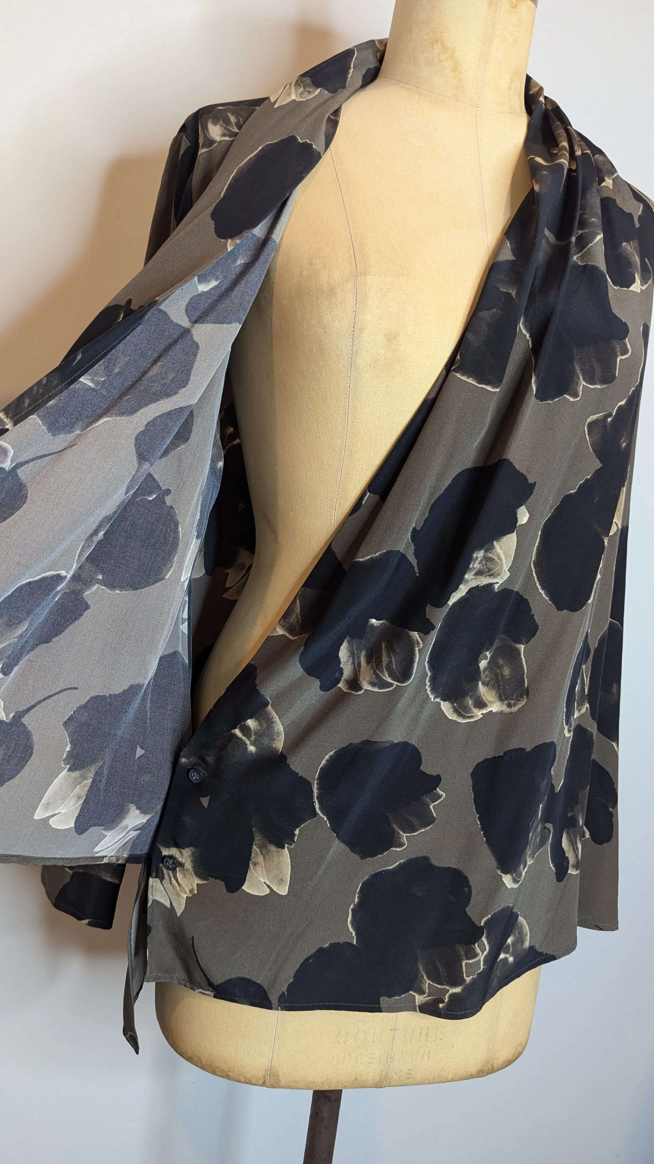 AllSaints Crossover Wrap Front Silk Pattern Blouse Top