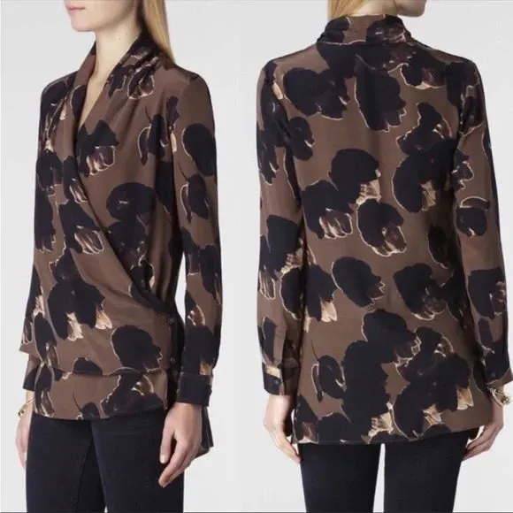 AllSaints Crossover Wrap Front Silk Pattern Blouse Top
