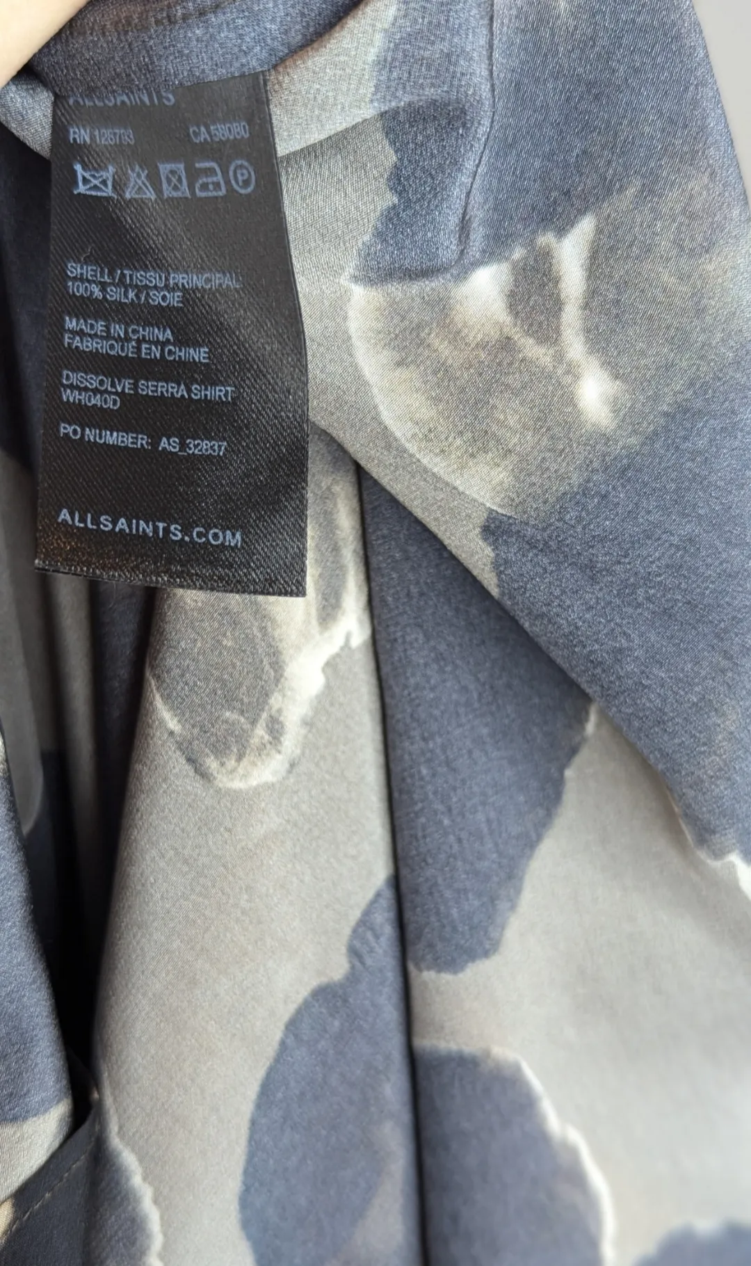 AllSaints Crossover Wrap Front Silk Pattern Blouse Top