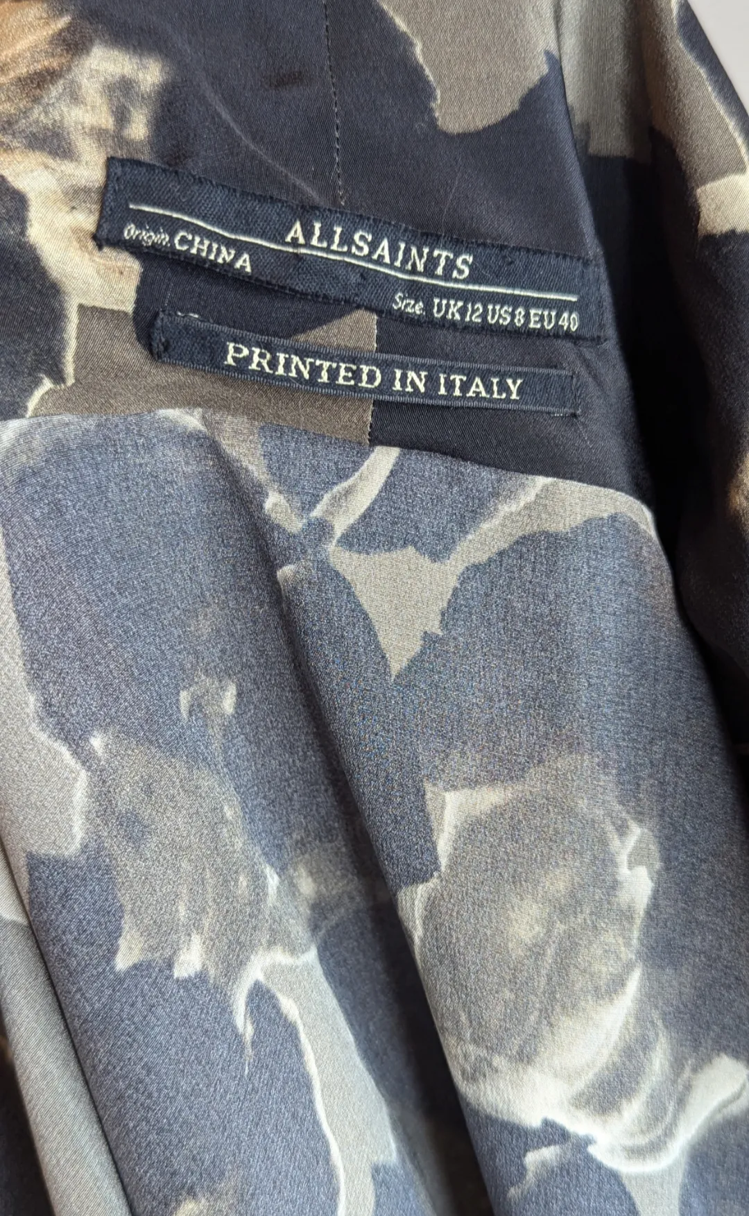 AllSaints Crossover Wrap Front Silk Pattern Blouse Top