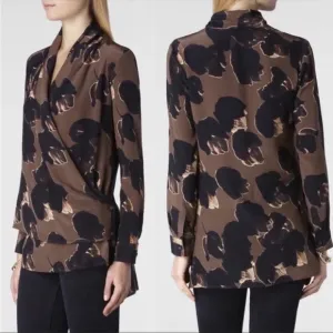AllSaints Crossover Wrap Front Silk Pattern Blouse Top