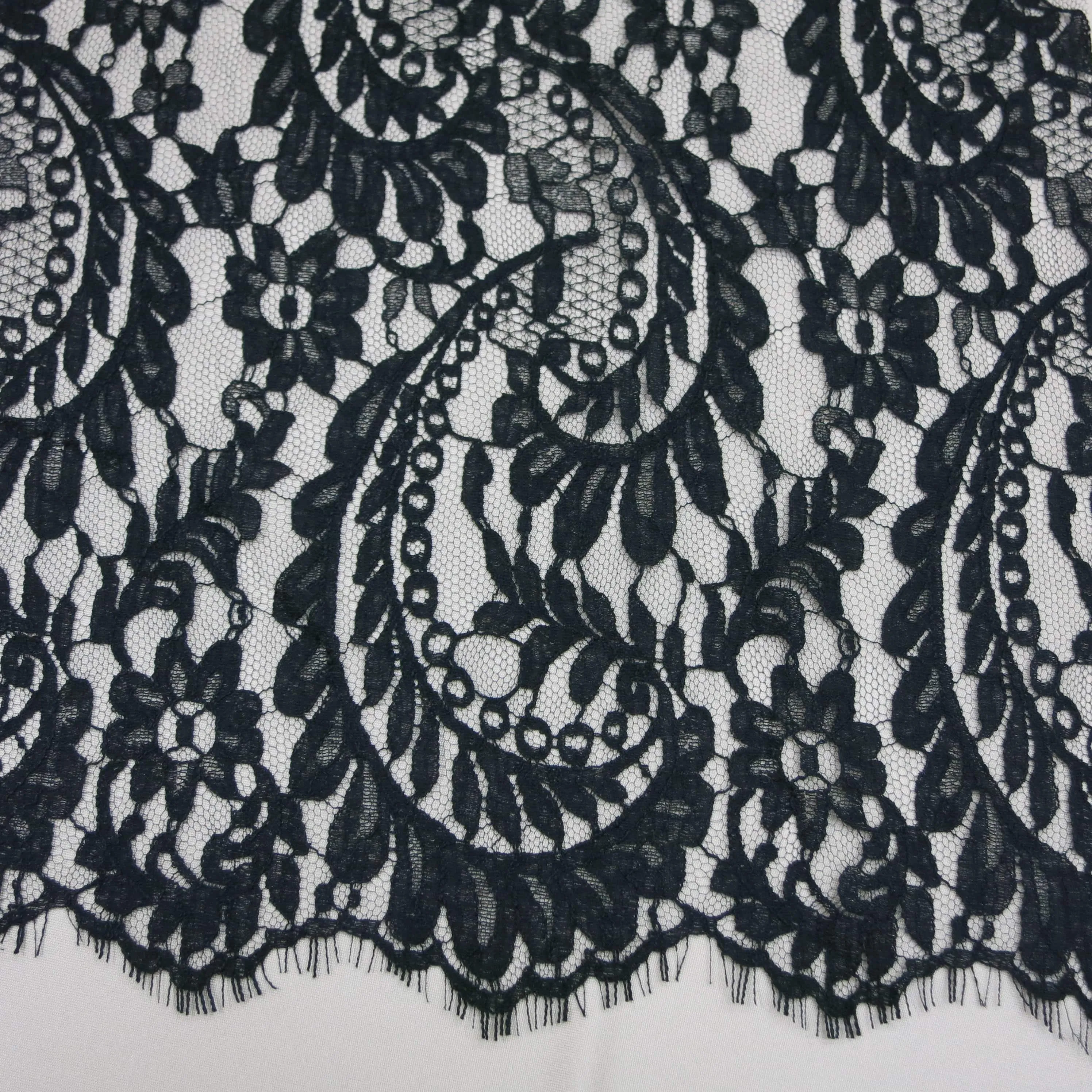 Black Chantilly French Alencon Floral Lace