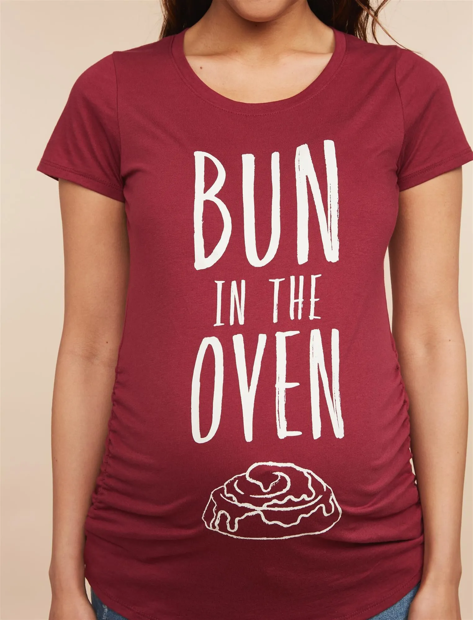 Bun In The Oven Maternity Graphic Tee in Burgundy