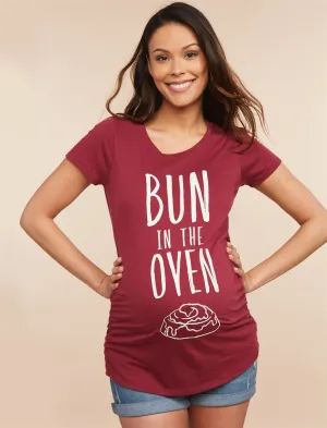 Bun In The Oven Maternity Graphic Tee in Burgundy