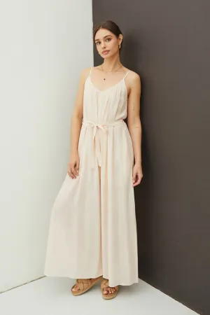 Champagne Lightweight Tie Belt Wide Leg Cami Jumpsuit