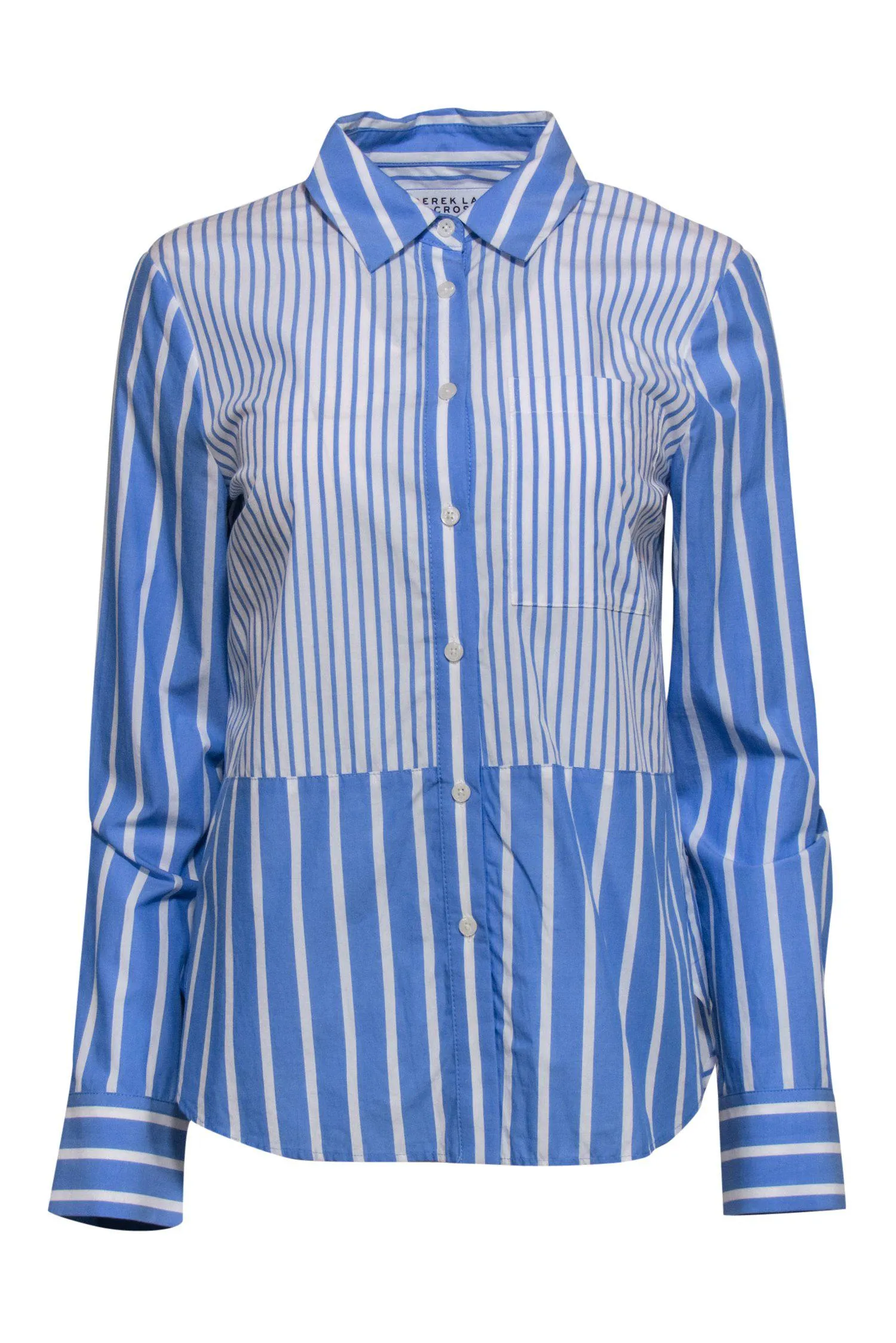 Derek Lam 10 Crosby - Blue & White Striped Button-Up Blouse w/ Ruffle Sleeves Sz M