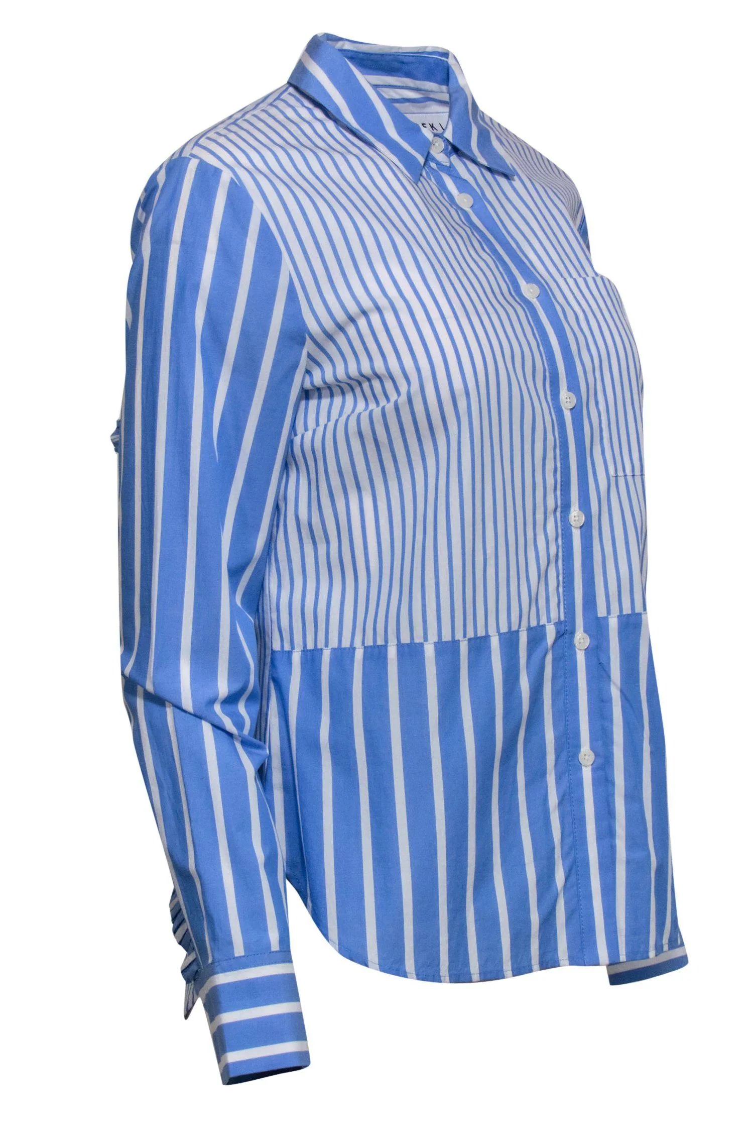 Derek Lam 10 Crosby - Blue & White Striped Button-Up Blouse w/ Ruffle Sleeves Sz M