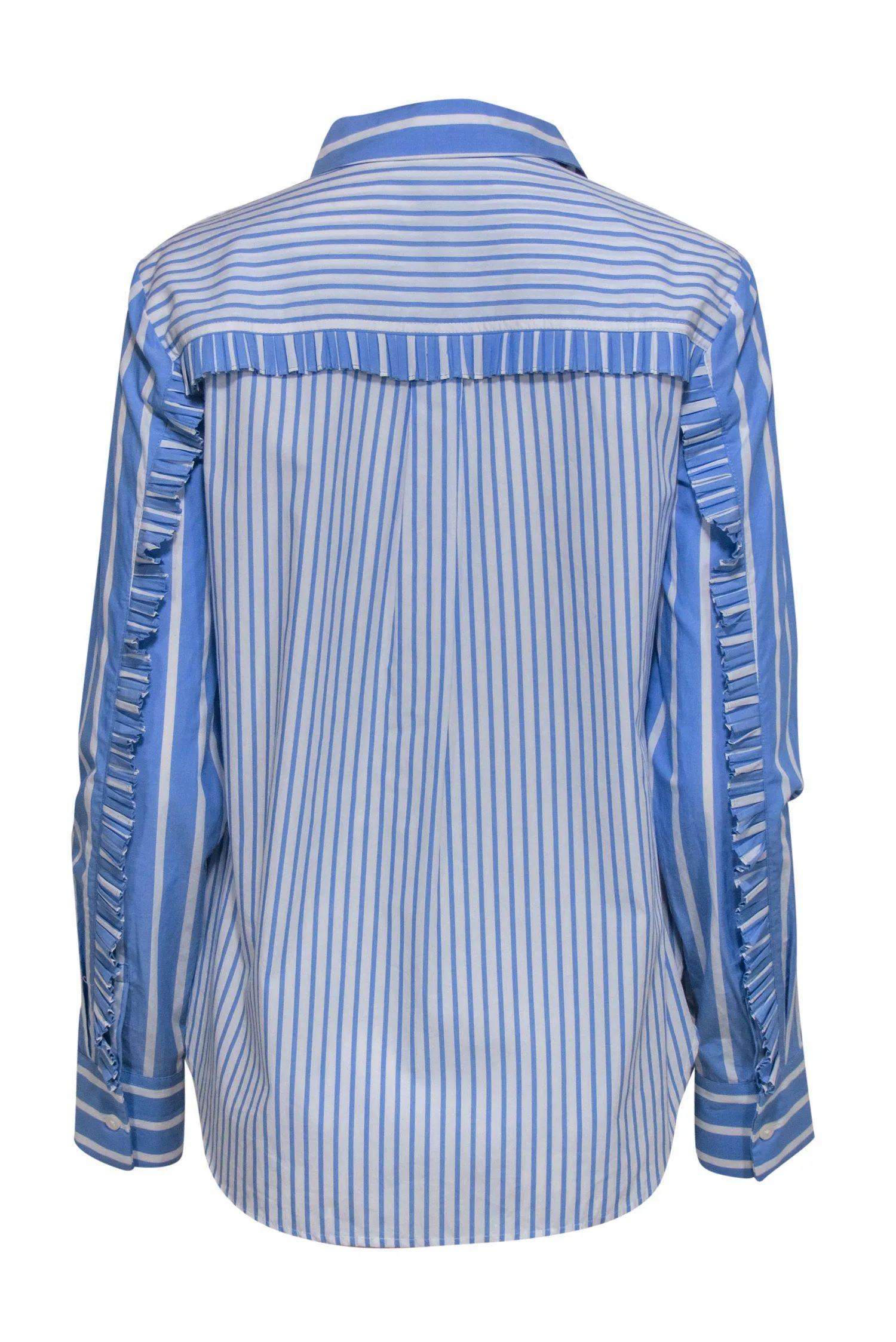 Derek Lam 10 Crosby - Blue & White Striped Button-Up Blouse w/ Ruffle Sleeves Sz M