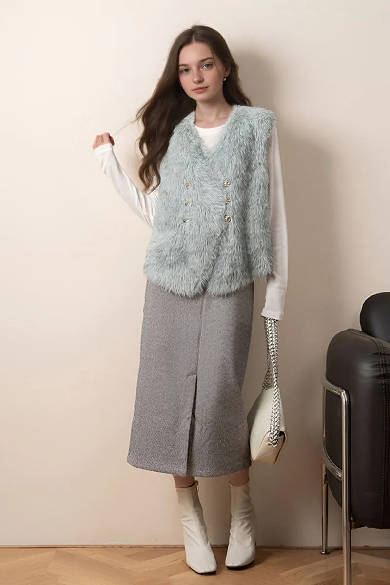 Double Breasted Faux Fur Vest
