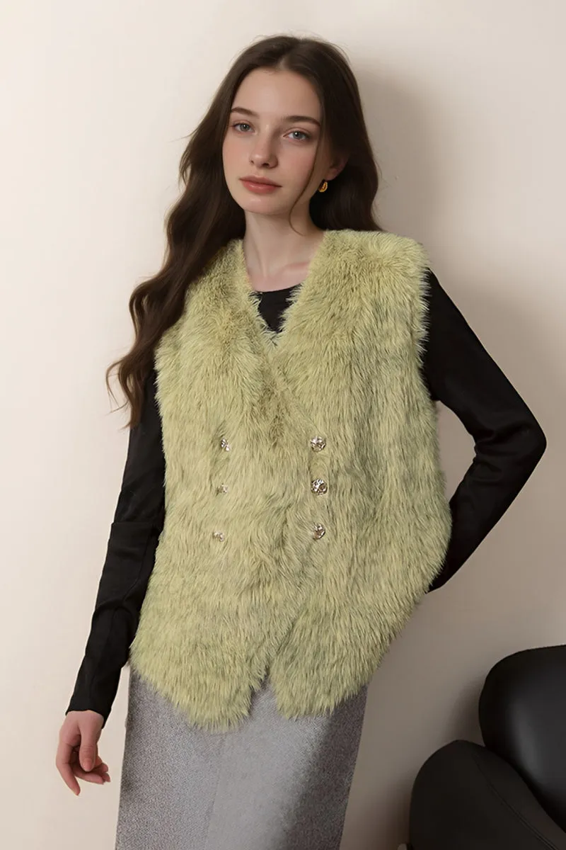 Double Breasted Faux Fur Vest