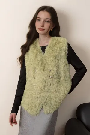 Double Breasted Faux Fur Vest