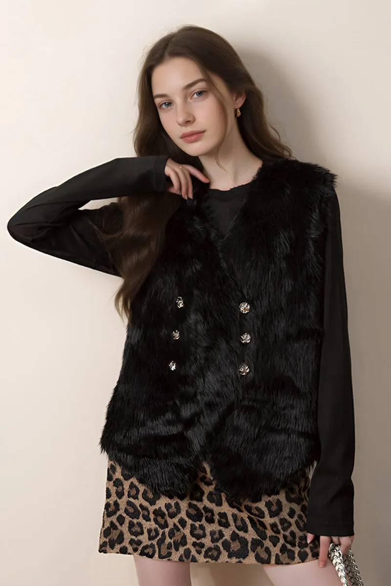 Double Breasted Faux Fur Vest