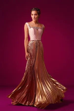 Embroidered Neckline Chiffon Lurex Skirt