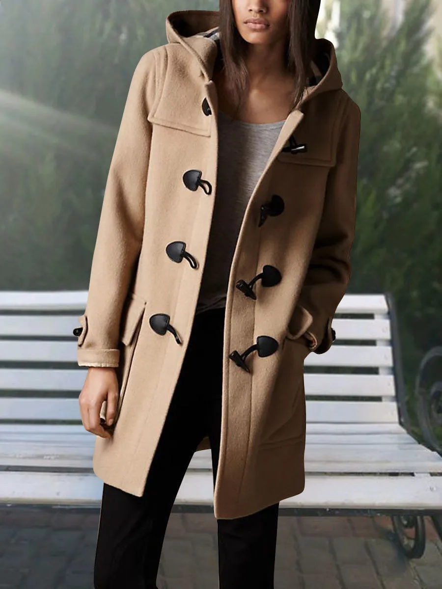 Fashion Double-row Hooded Ladies Woolen Coat