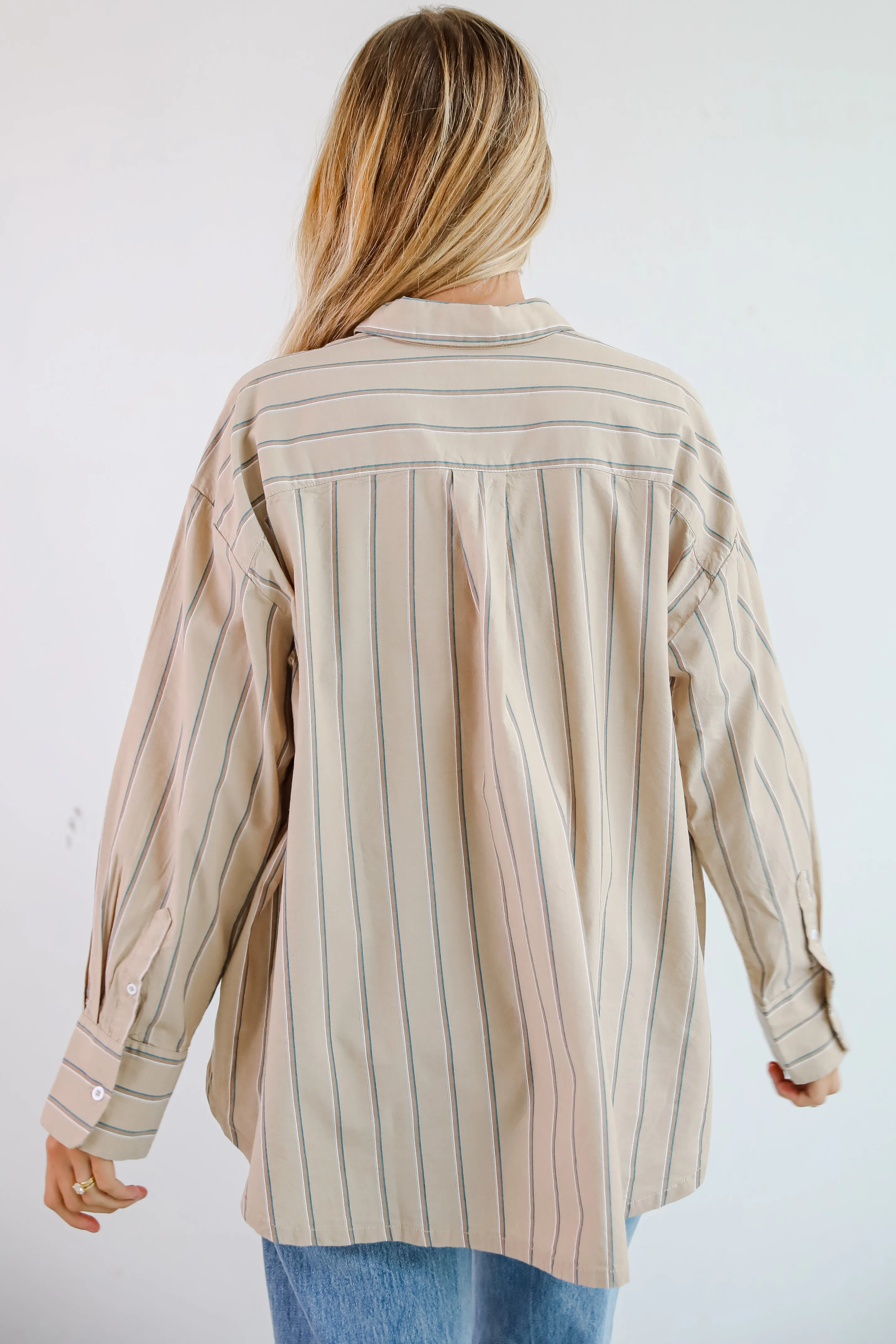 FINAL SALE - Convincingly Chic Taupe Striped Button-Up Blouse