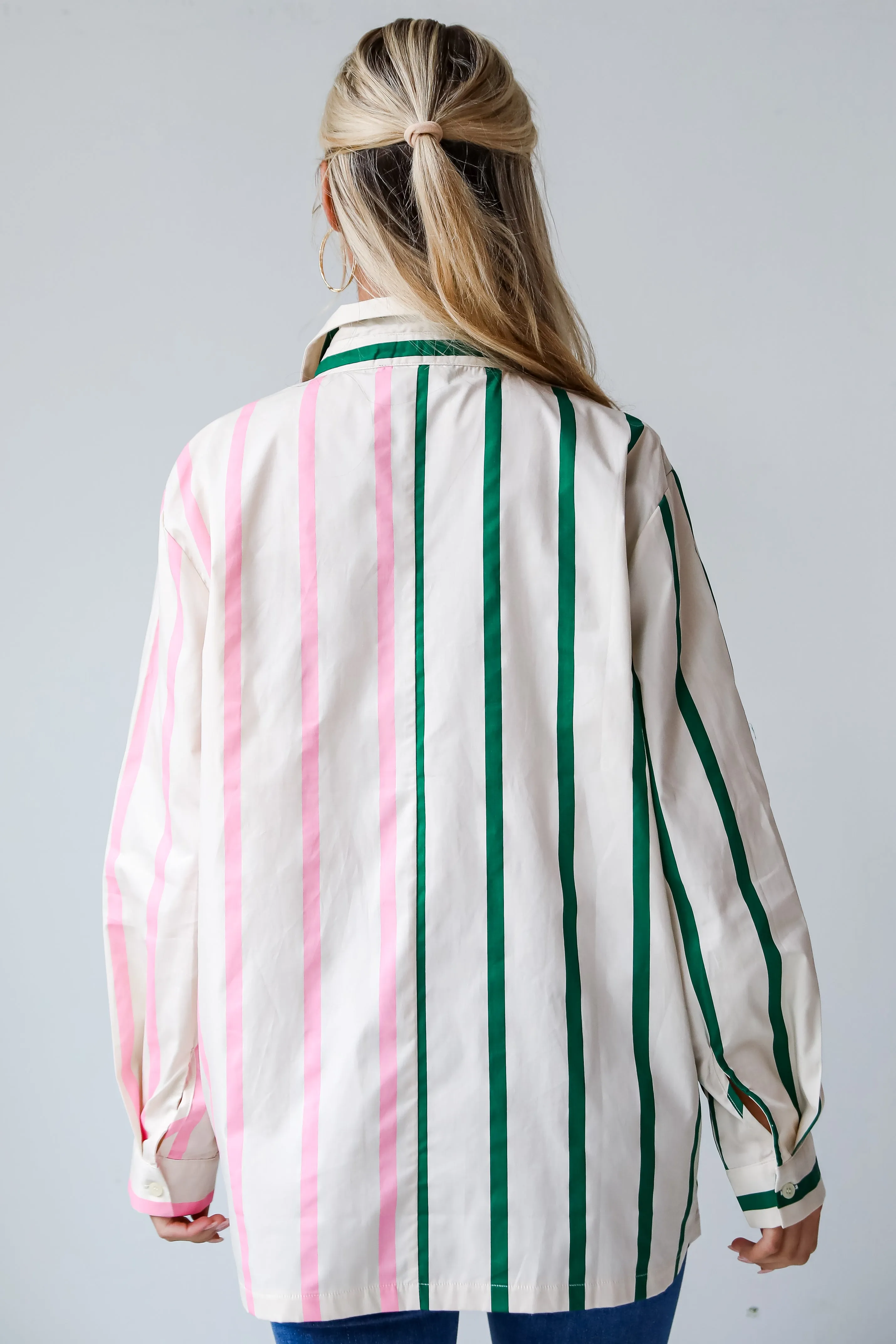 FINAL SALE - Officially Cute Pink Color Block Striped Oversized Button-Up Blouse