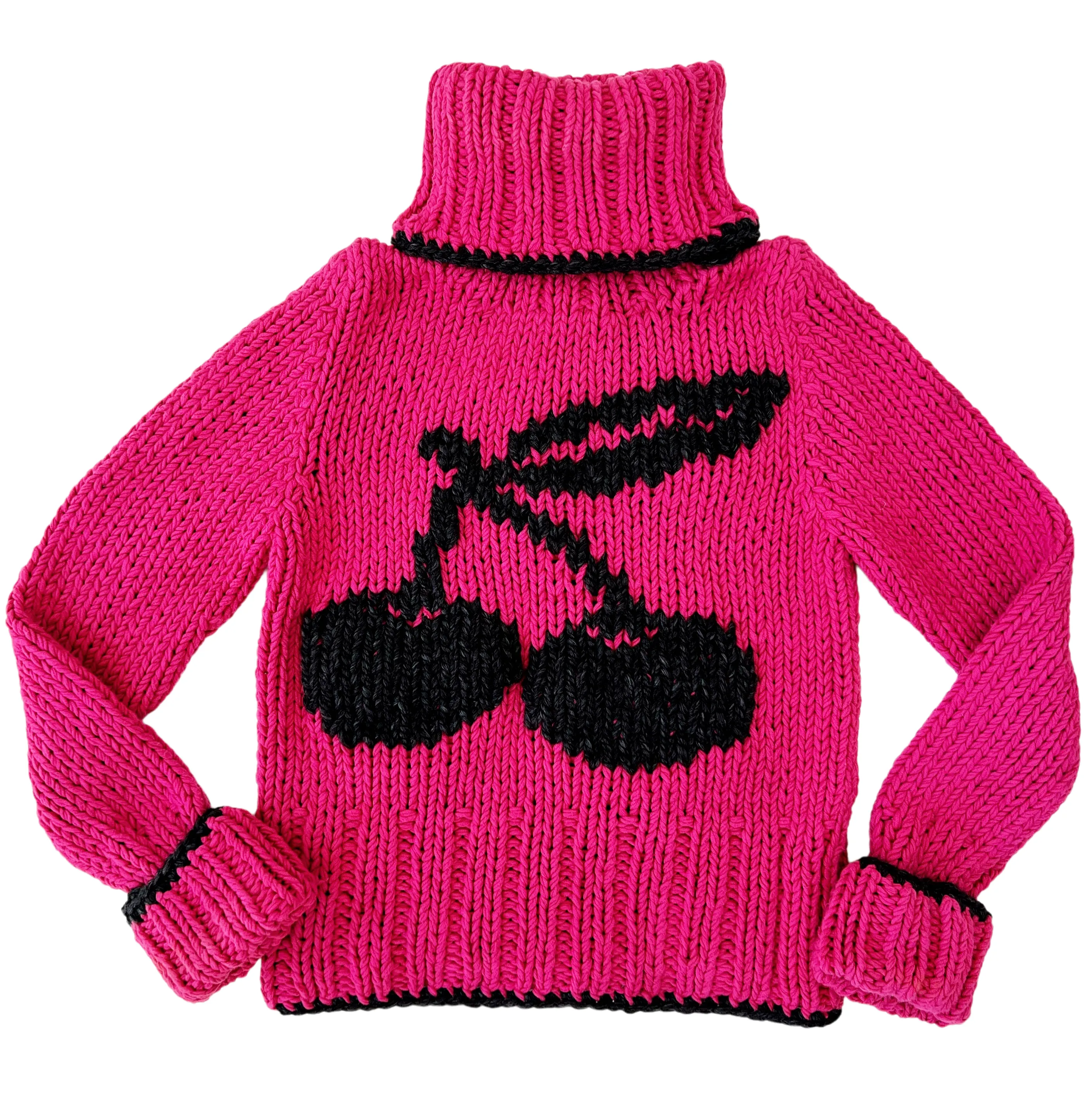 Hand Stitched Black Cherry Turtleneck Sweater