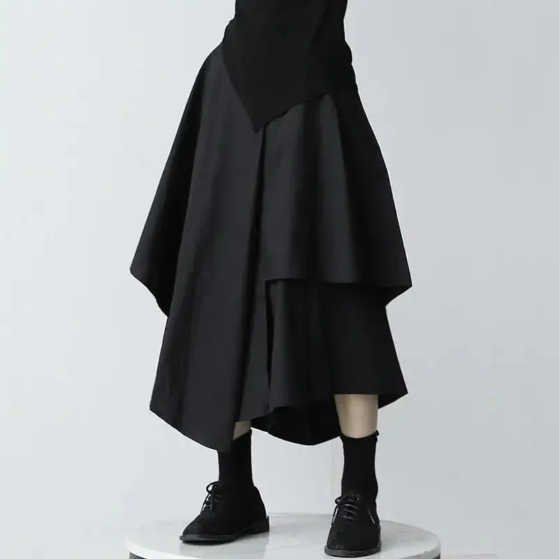 High Waist Black Asymmetrical Wide Leg Skirt