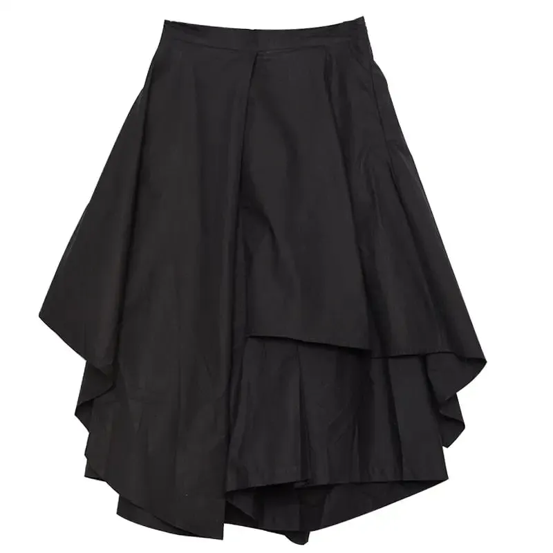 High Waist Black Asymmetrical Wide Leg Skirt