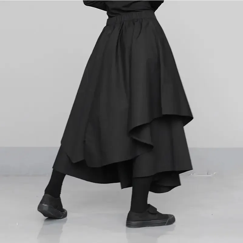 High Waist Black Asymmetrical Wide Leg Skirt