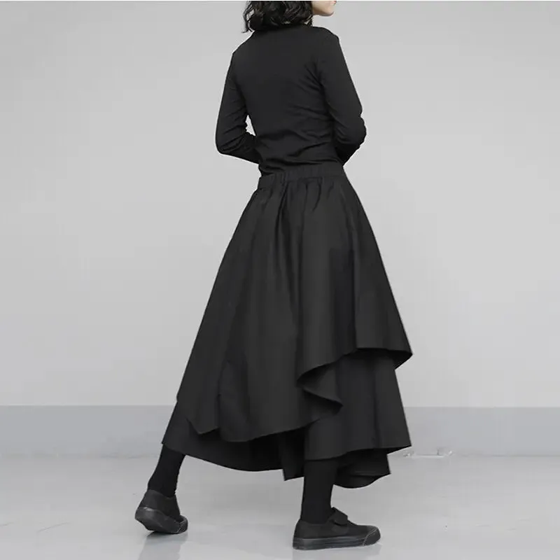 High Waist Black Asymmetrical Wide Leg Skirt