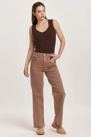 HOLLY SUPER HIGH RISE WIDE HEM STRAIGHT JEANS TOFFEE