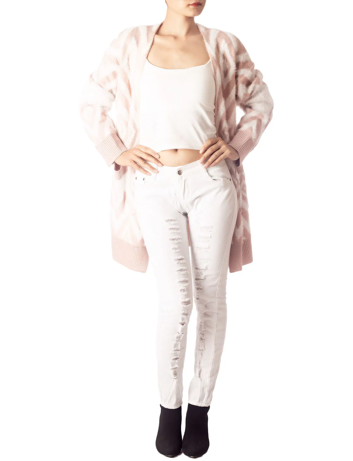 iB-iP Women's Patterned Sweater Loose Oversized Casual Long Sleeve Cardigan
