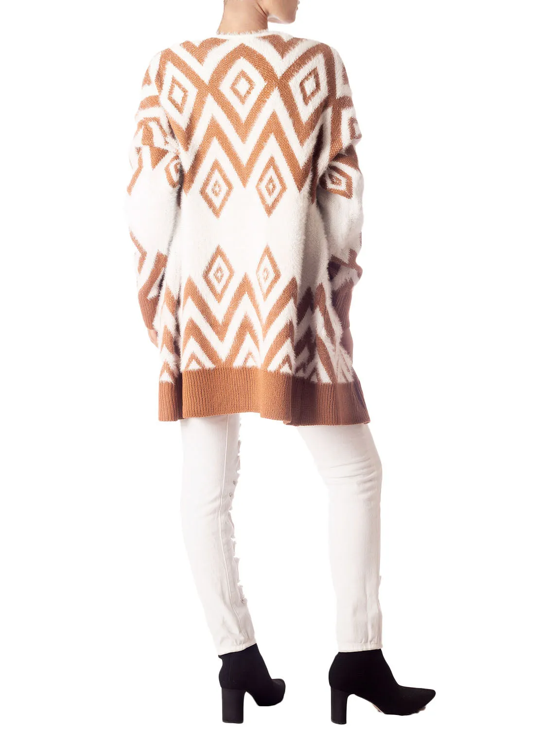 iB-iP Women's Patterned Sweater Loose Oversized Casual Long Sleeve Cardigan