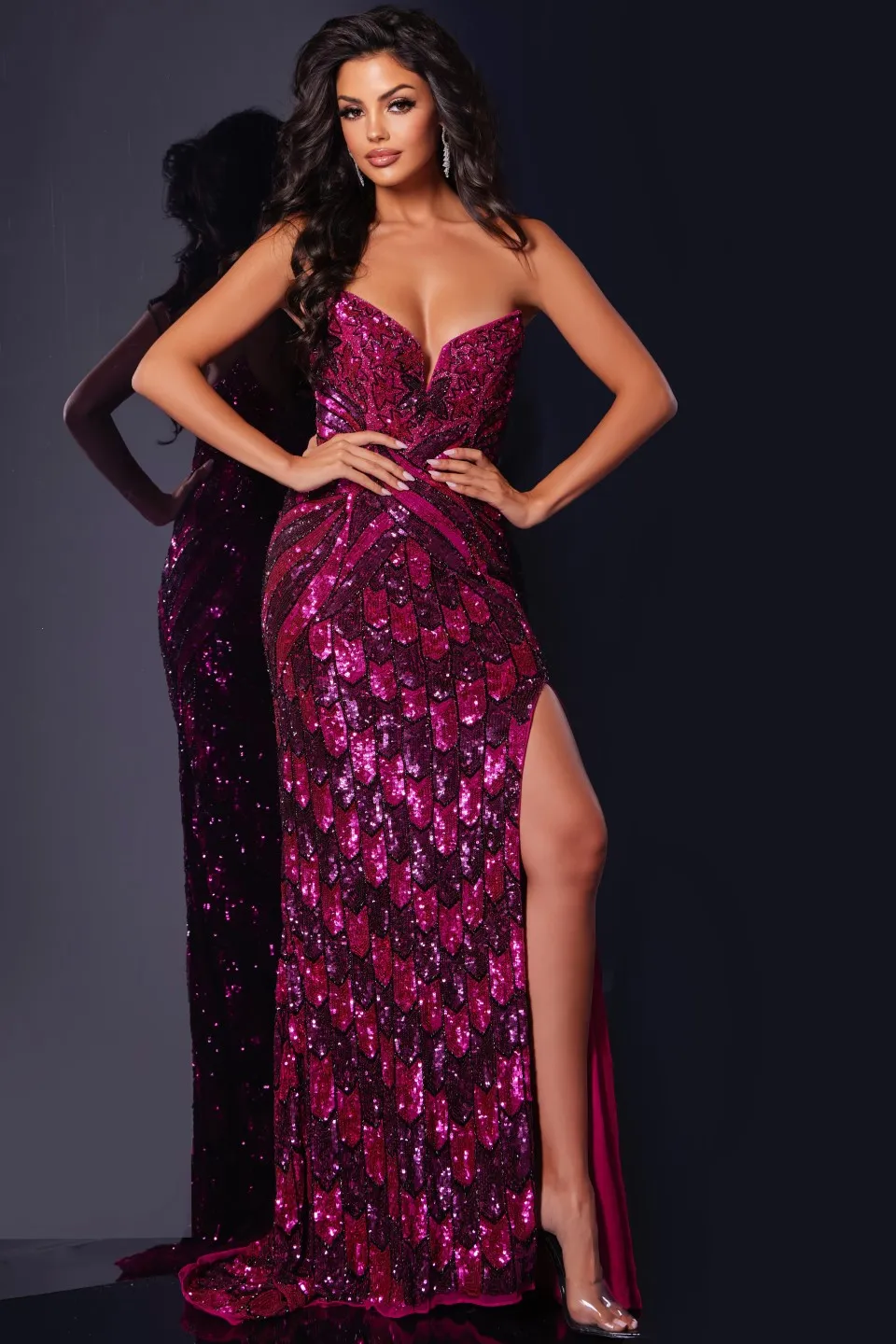 Jovani 44270 Sequin Prom Dress Pageant Gown Slit V Neck Formal Evening Gown Asymmetrical