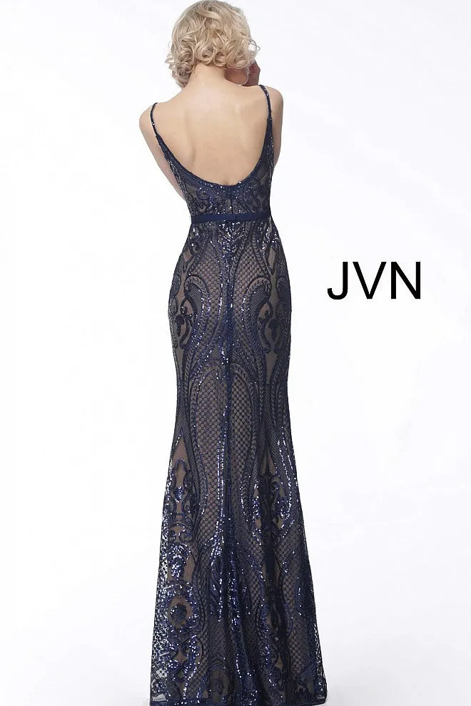 Jovani JVN66960 Fitted Size 6 Black Long Sequin Lace Fitted Prom Dress Gown Evening