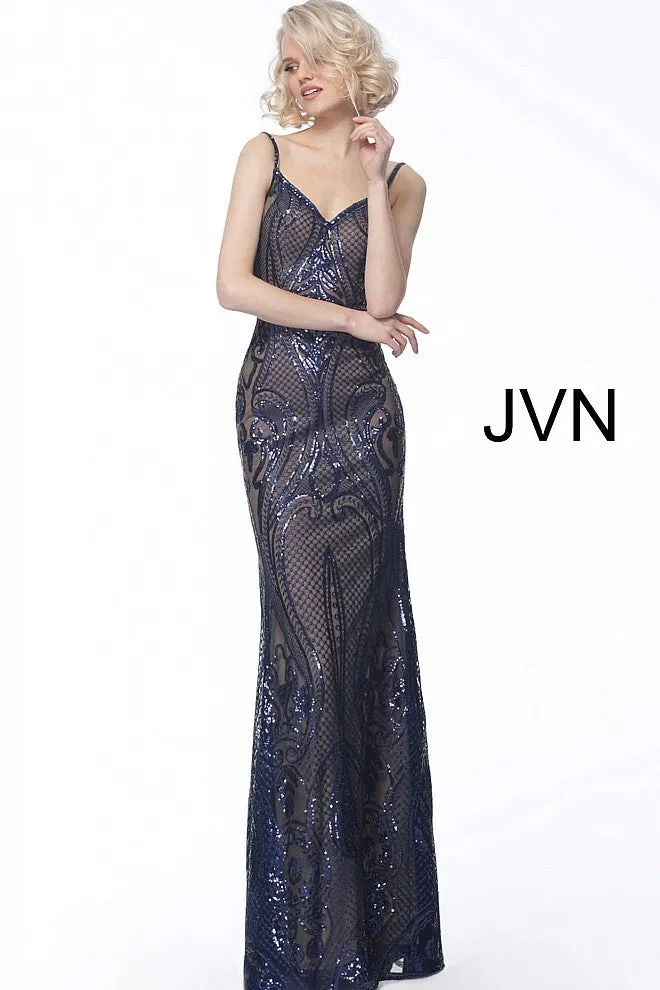 Jovani JVN66960 Fitted Size 6 Black Long Sequin Lace Fitted Prom Dress Gown Evening