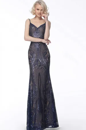Jovani JVN66960 Fitted Size 6 Black Long Sequin Lace Fitted Prom Dress Gown Evening