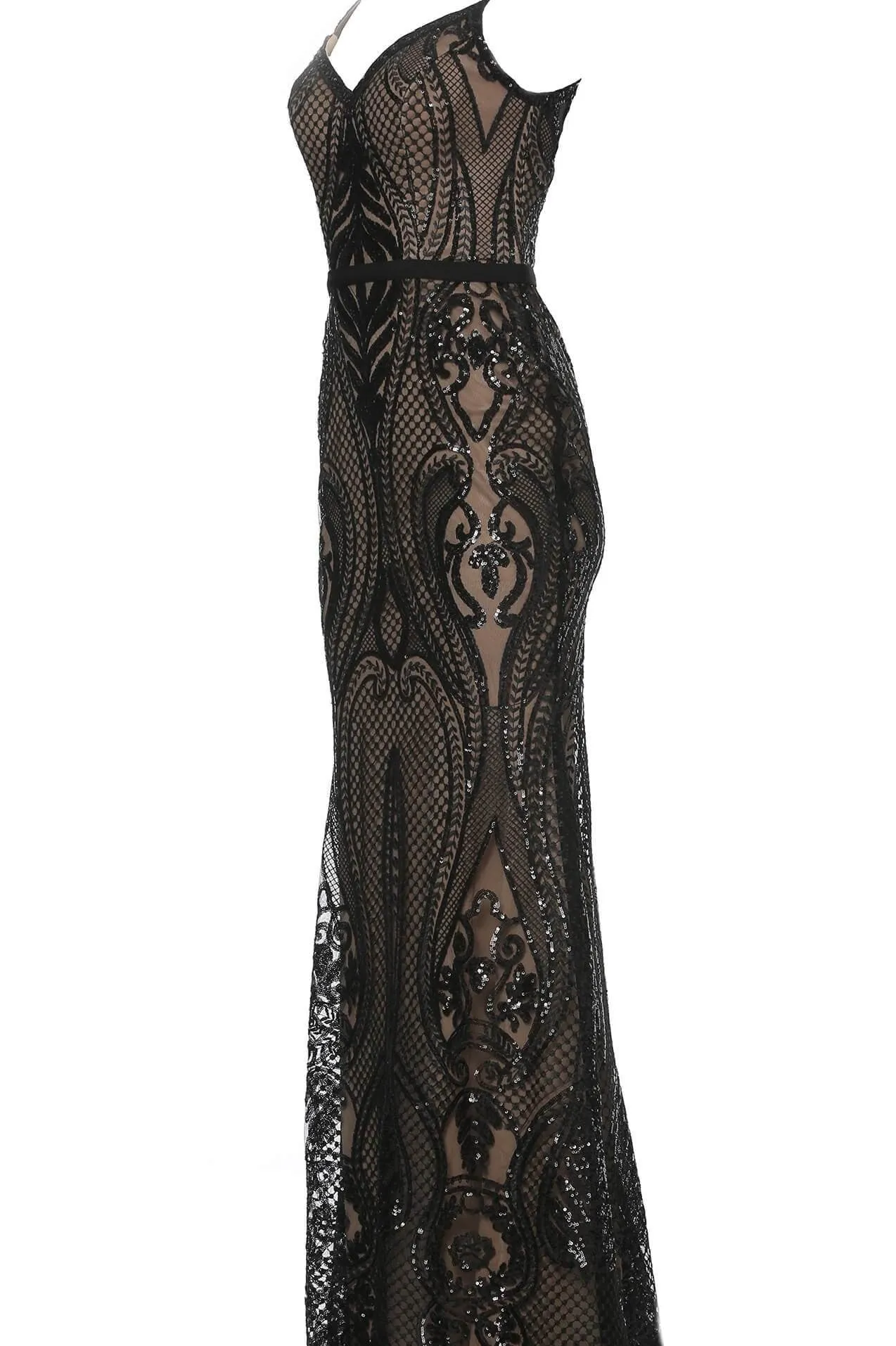 Jovani JVN66960 Fitted Size 6 Black Long Sequin Lace Fitted Prom Dress Gown Evening