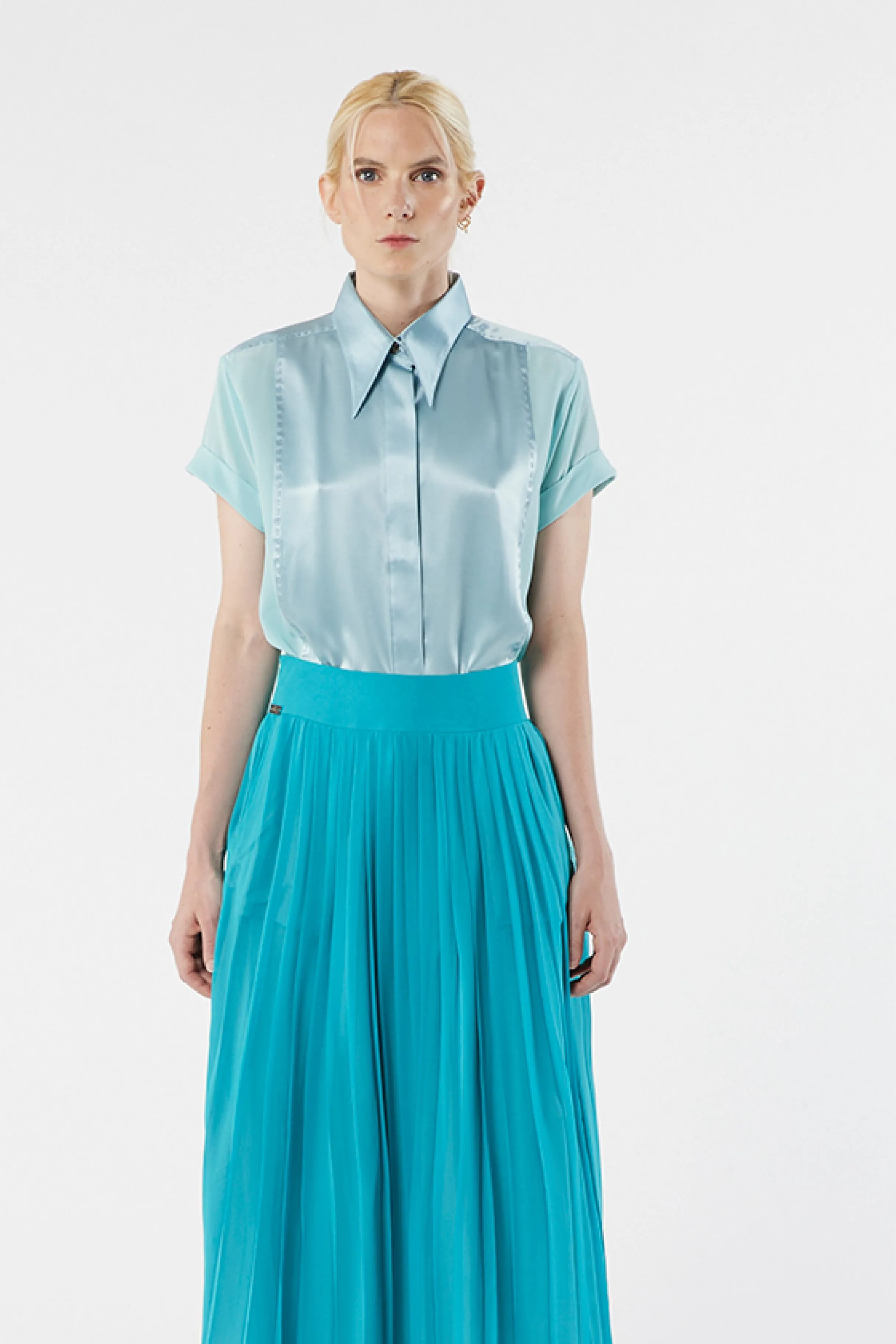 LOCKY mist blue - silk shirt