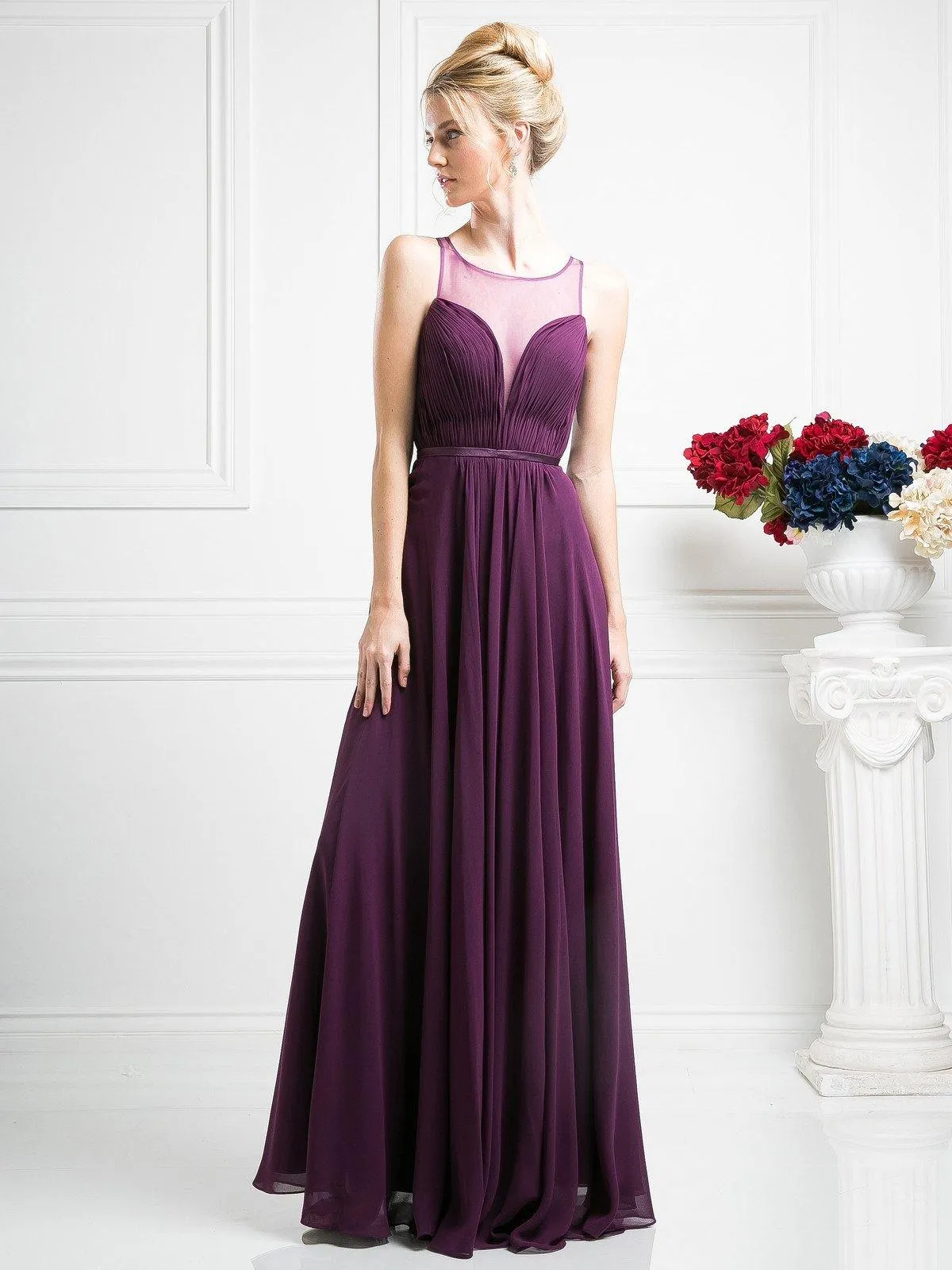 Long Illusion Sweetheart Dress by Cinderella Divine 7458