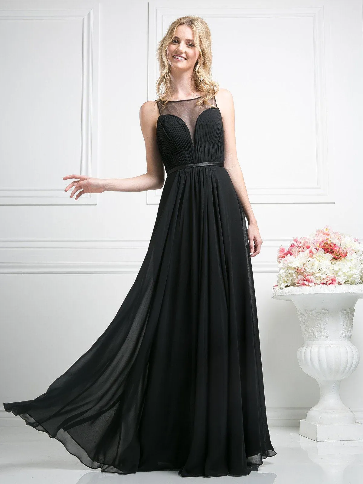 Long Illusion Sweetheart Dress by Cinderella Divine 7458