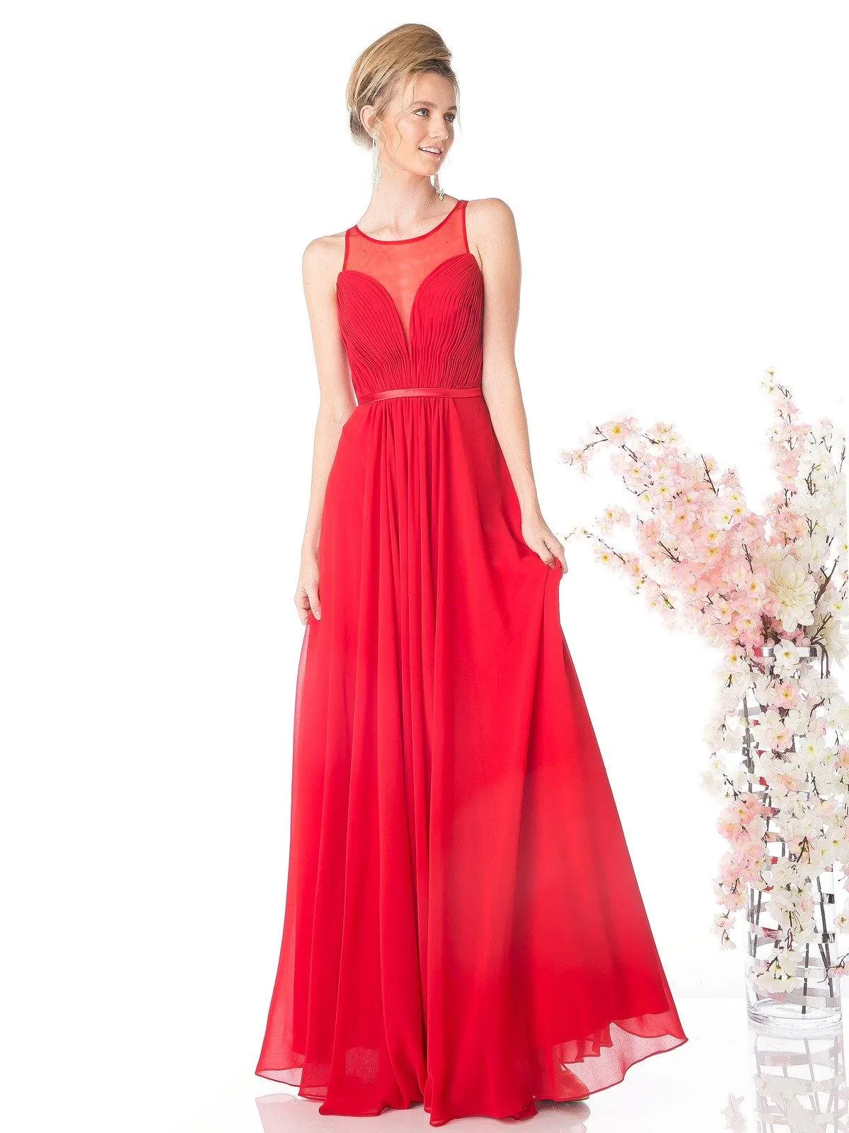 Long Illusion Sweetheart Dress by Cinderella Divine 7458