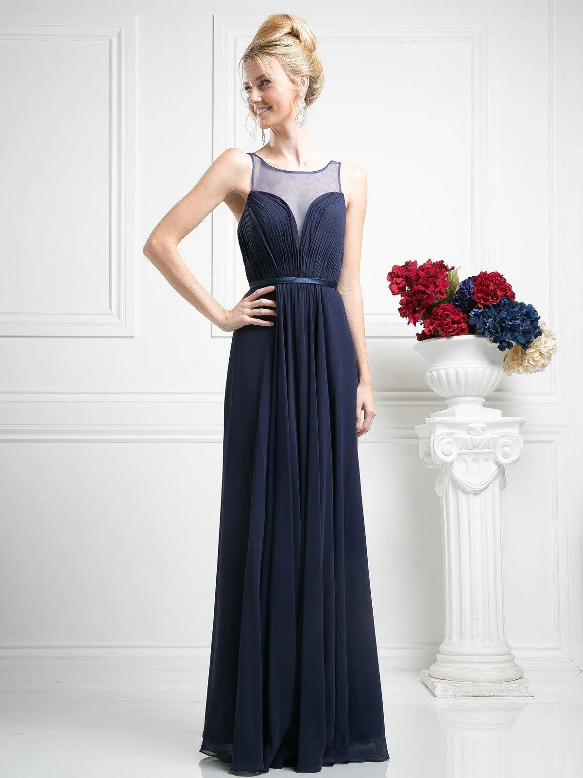 Long Illusion Sweetheart Dress by Cinderella Divine 7458