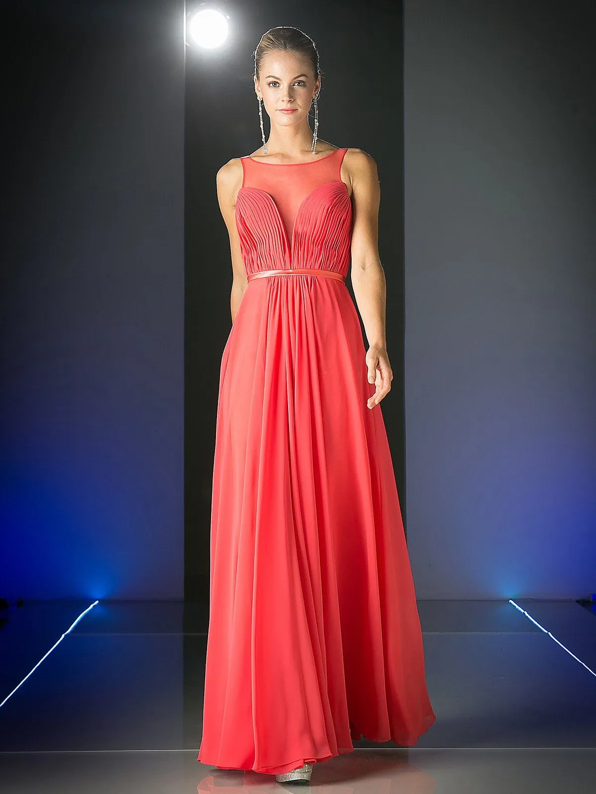 Long Illusion Sweetheart Dress by Cinderella Divine 7458