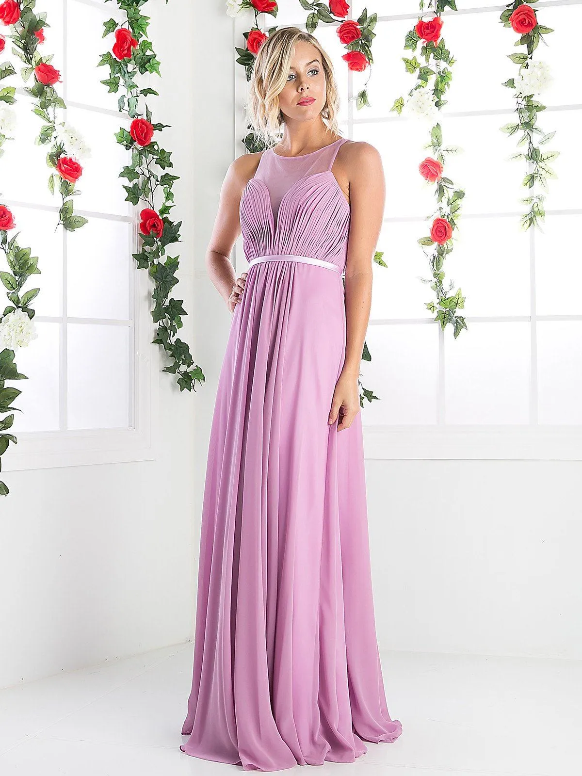 Long Illusion Sweetheart Dress by Cinderella Divine 7458