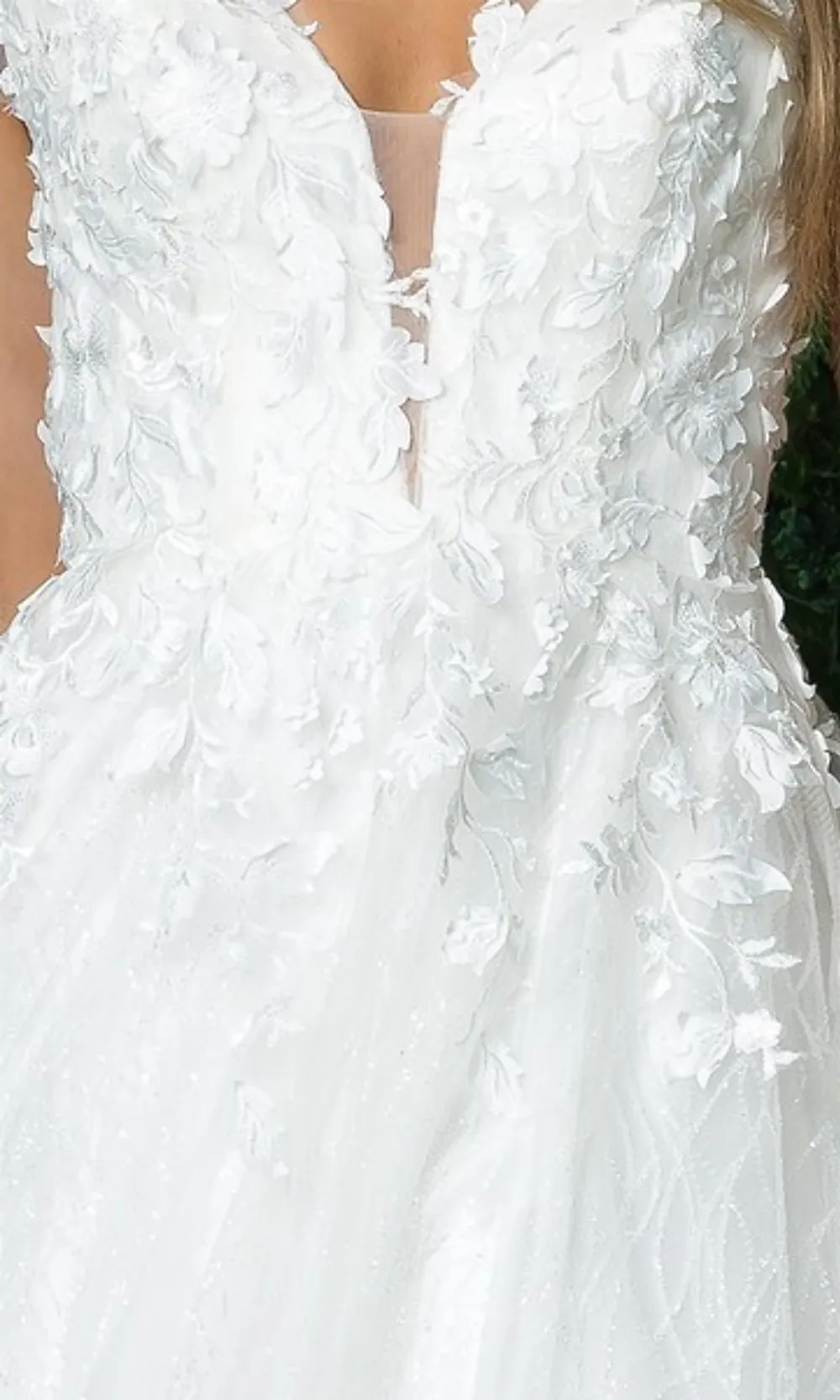 Long White Ball Gown with Floral Appliques