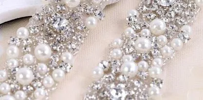 Luxury sparkling pearl rhinestone embellishment chain trimming 1 yard,  by Crystal Wedding UK
