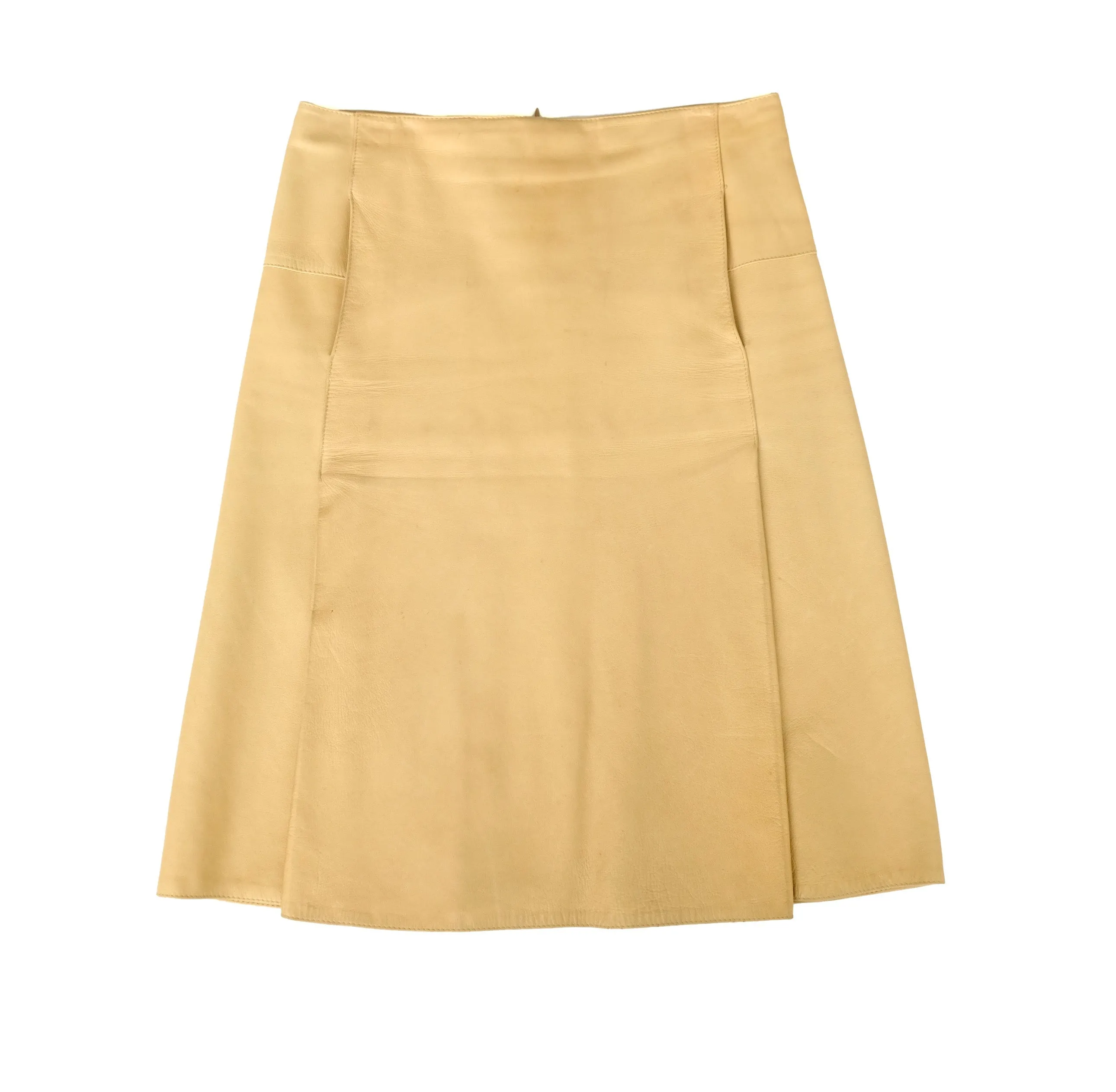 Marni Pleated Biscuit Leather Skirt, UK8