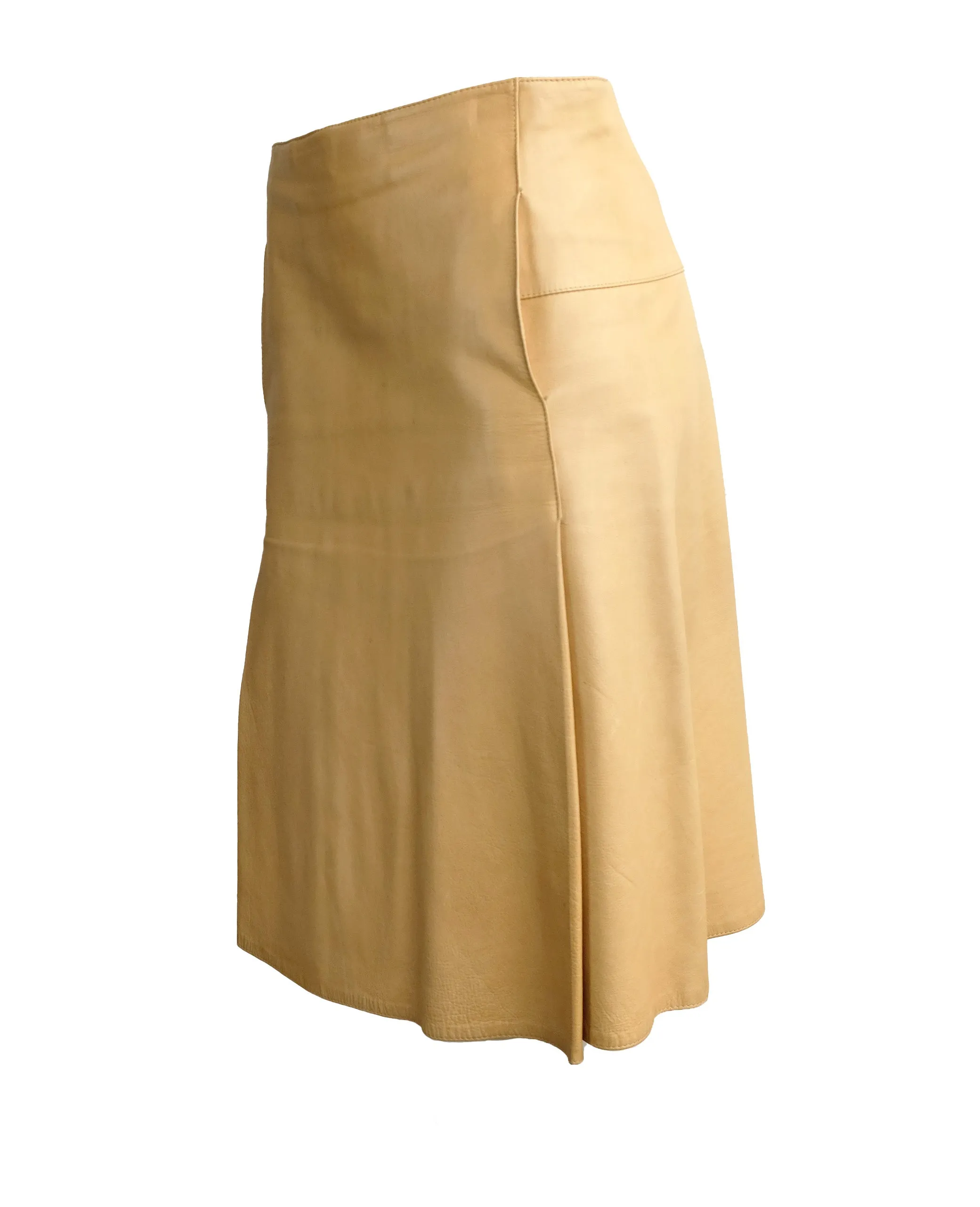 Marni Pleated Biscuit Leather Skirt, UK8